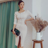 Fashion Women's Spring Dress Elegant Office Ladies Wear Vestidos Femme Slim Sheath Bodycon Dress