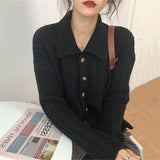 Women Single-breasted Solid Cardigans Casual Vintage Knit Sweater Coat Streetwear