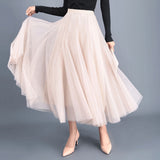 Women Korean Mesh A-Line High Waist Solid Casual Bohemia Skirts Outwear