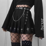 High Waist Mini Black Skirts Gothic Streetwear Cross Print Pleated Women Casual College Lolita Harajuku Streetwear Skater