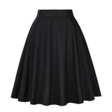 Solid Color Cotton Womens High Waist A-line Vintage Skirt Ladies Casual Black Plus Size Rockabilly Skirts Swing School Clothing