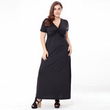 Black Formal 4XL Plus Size Women Short Sleeve High Waist V Neck Long Maxi Evening Party Dresses
