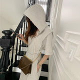 Chic Women Casual Hooded Sweatshirt Midi Dress  Elastic Waist Short  Sleeve Female Bodycon Slim Dress  Summer