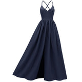 Long Formal Sleeveless Backless V Neck Slit Front Sexy Evening Gowns Runway Party Dresses