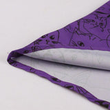 Notched Collar Shirred High Waist Cat Print Purple Mini Short Sleeve Summer Vintage Dress