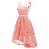 Short Lace Formal Sleeveless V Neck High Low Elegant Evening Gowns Pink Party Dress