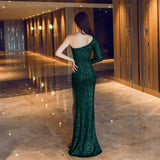 Long-Sleeve Mermaid Evening Dress Sexy Backless Evening Gowns Robe