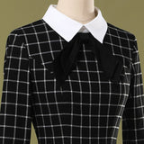 Black And White Plaid Vintage Cotton Bow Knot Robe Pin Up Swing Midi Elegant Office Dresses