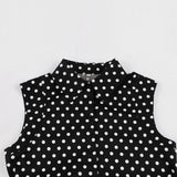 Black Polka Dot Summer Casual Sleeveless Button Up Robe Pin Up Swing Vintage Dress