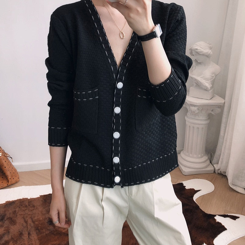 Women V-Neck Poncho Vintage Button Knit Cardigans Cropped Tops Coat Sweater