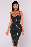 Sexy Women Red Black Tight Dress Party Leather Sexy Midi Dresses  Sleeveless Solid Faux Leather Bodycon Pencil Dress