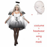 Halloween sexy Costumes Women Cosplay dress Fantasy Party Fancy Dress Adult White Black Angel Costume Wings headwear