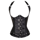 Sexy Halter Leather Gothic Corselet Top Women Steampunk Clothing Waist Trainer Underbust Bustier and Corset Plus Size 6XL