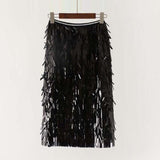 Women Tassel Sequins Patchwork Ladies Streetwear Casual High Waist Holographic Fringed Long Skirt