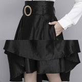 Silk Women Summer High Waist Solid Party Casual Satin A Line Skirt