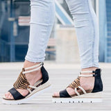 New Vintage Mid Heels Women Wedge Shoes Zipper Ladies Open Toe Casual Summer Sandals