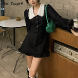 Black Y2K Vintage Kawaii Dress Women Patchwork Lolita Sweet Party Mini Dress Casual Korean Fashion Gothic Chic Dress Autumn 2021