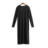 Casual Beach Party Vintage Bodycon Wrap Cotton Split Black Long Dress