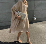 Women Spring Summer Elegant Loose Shirts Dresses Long Sleeve Turn Down Collar Casual Clothing