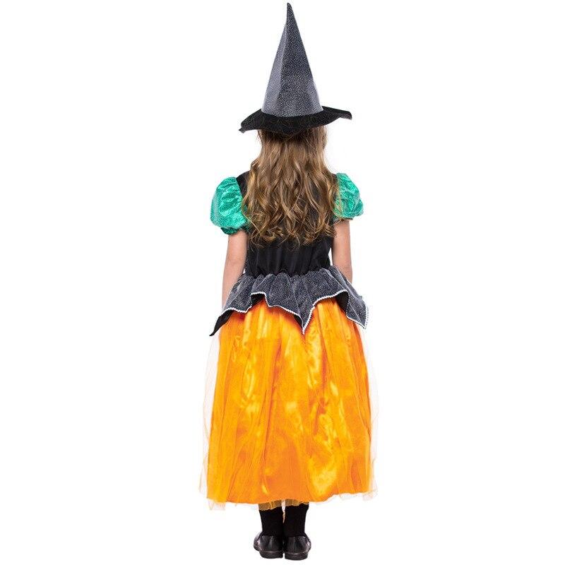 Orange Pumpkin Witch Costume Cosplay For Kids Halloween Costume For Children Carnival Performance Party Dress Suit