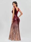 Sequined Sleeveless V-neck Mermaid Sparkle Party Gowns New Women Prom Dress