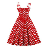 Red White Polka Dot Cotton Spaghetti Strap Robe Pin Up Swing Retro Vintage Dress