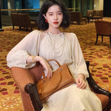 Elegant Evening Party Midi Dresses Women Autumn Dot Print Korean Chic Vintage Dresses Long Sleeve France Retro Dress Winter 2021