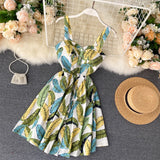 Sexy Floral Print Holiday Summer New Backless Elegant Strapped Beach Dress Women's Mini