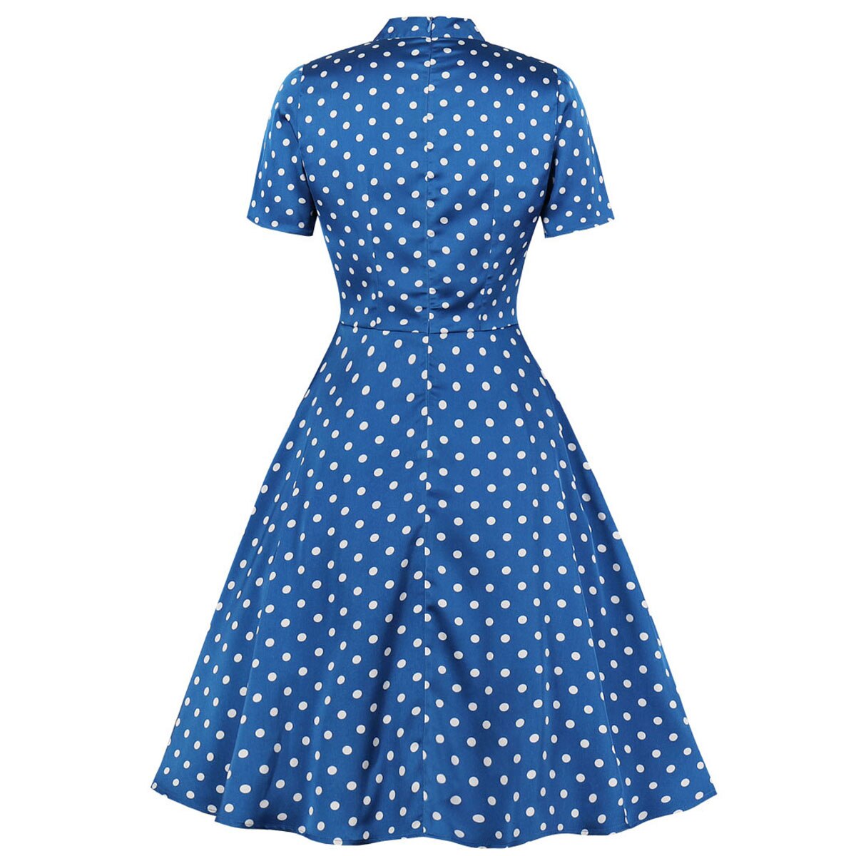 Fashion Polka Dot Midi Dress for Women Blue O Neck Short Sleeve Plus Size Dresses Paty Ladies Streetwear Summer Vestidos 2021