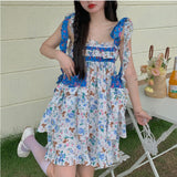 Summer Kawaii Sweet Dress Women Sleeveless Ruffles Party Mini Sexy Strap Dress Korean Holiday Outing Boho Vintage Dress 2021