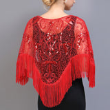 Vintage Evening Cape 1920s Flapper Dress Accessories Shawls Scarves Wraps Poncho Sequin Beaded Fringe Cover Up