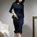 Spring Autumn Fashion Elegant Women Casual Long Sleeve Office Lady Bodycon Knee-Length High Dress