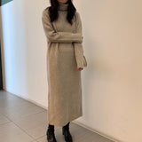 Female Casual Turtleneck Full Sleeve Straight Knitted Dress Women Autumn Winter Thicken Sweater Dress