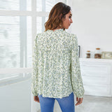 Vintage Floral Print Women Shirt Ruffles Casual Long Sleeve Loose Blouse Tops