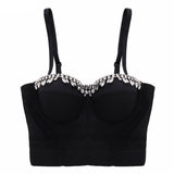 Short Sexy Rhinestone Crop Top Show Top Mesh Solid Women Camis Tops With Built In Bra Push Up Bralette