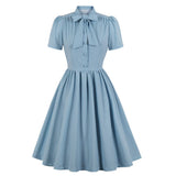 Vintage 50s 60s Retro Women Summer Short Sleeve Button Robe Pin Up Swing Office Ladies Dresses