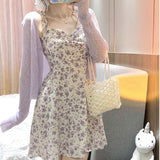 Summer Elegant Floral Dress Women Sexy V-Neck French Vintage Strap Dress Casual Chiffon Slim Sleeveless Y2k Party Dress