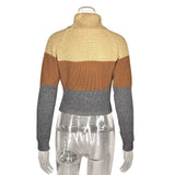 Wide Stripe Patchwork Turtleneck Autumn Knitted Ladies Causal Sweater Tops Women Pullovers