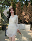 Women Ruffle Mini Dress Casual High Street French Long Sleeve High Waist Party Elegant Dress Female Clothing