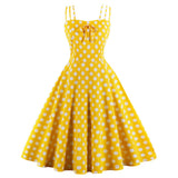 Vintage 50s 60s Retro Cotton Women Summer Spaghetti Strap Swing Blue Polka Dot Dress Sundresses