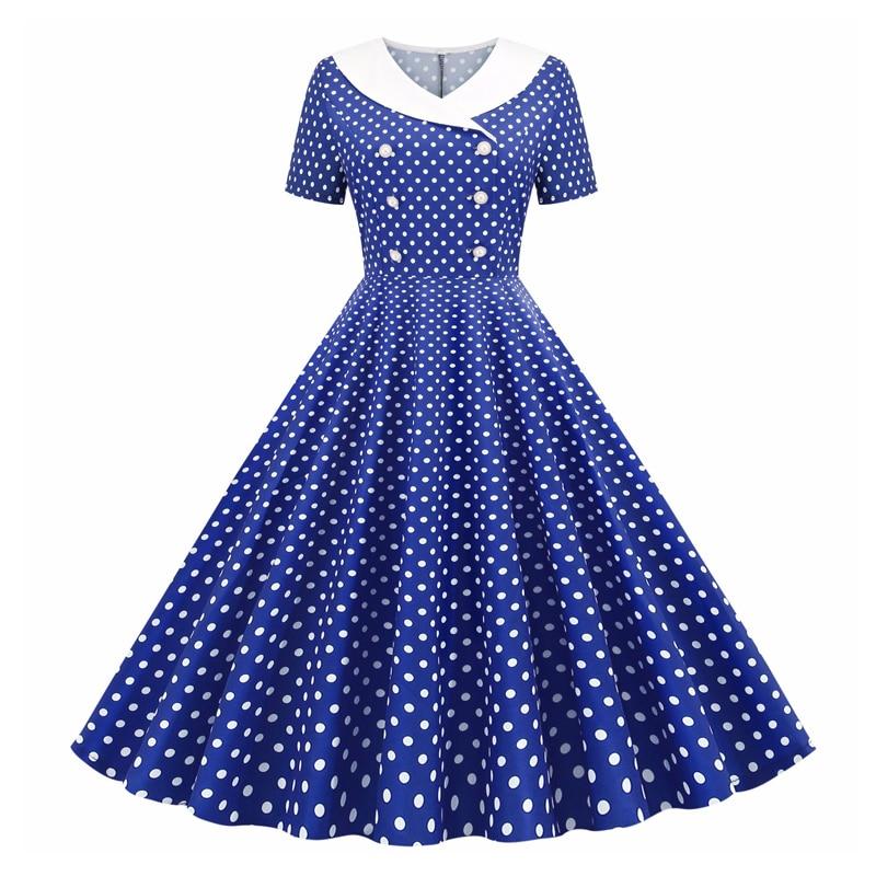 Double Breasted Polka Dot 50S 60S Robe Women Pinup Vintage Elegant Wrap Flare Dress