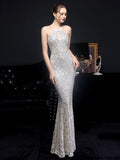 Off Shoulder White Sequin Evening Dress Women Sexy Hollow Out Party Maxi Dress