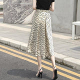 Boho Print Long Women Bottoms High Waist Vintage Ladies Satin Skirt