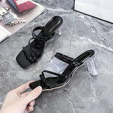 Summer Slippers Ladies High Heels Square Open Toe Party Shoes Women Plus Size Sandals