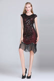 1920s Vintage Flapper Party Art Deco Great Gatsby Dress Shiny O-Neck Cap Sleeve Sequin Bead Fringe Embellished Dress