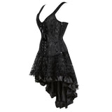 Women Gothic Steampunk Corset Dress Burlesque Costume Plus Size Corset Bustier With Asymmetric Floral Lace Skirt Set