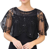 Vintage Boroque Embroidery Floral Sequin Shawl Elegant Sheer See-through Mesh Beaded 1920s Flapper Party Cover up Poncho