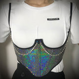 Sequin Crystal Bustier Underbust Corset Waist Band Lace-up Party Club Punk Shirt Crop Tops