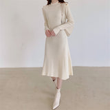 Winter Women Half High Neck Sweater Dress Long Sleeve A-Line Female Knitted Dress Vestidos