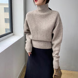 Autumn Women Pullovers Turtleneck Long Sleeve Loose Sweater Cropped Tops Pull Outwear